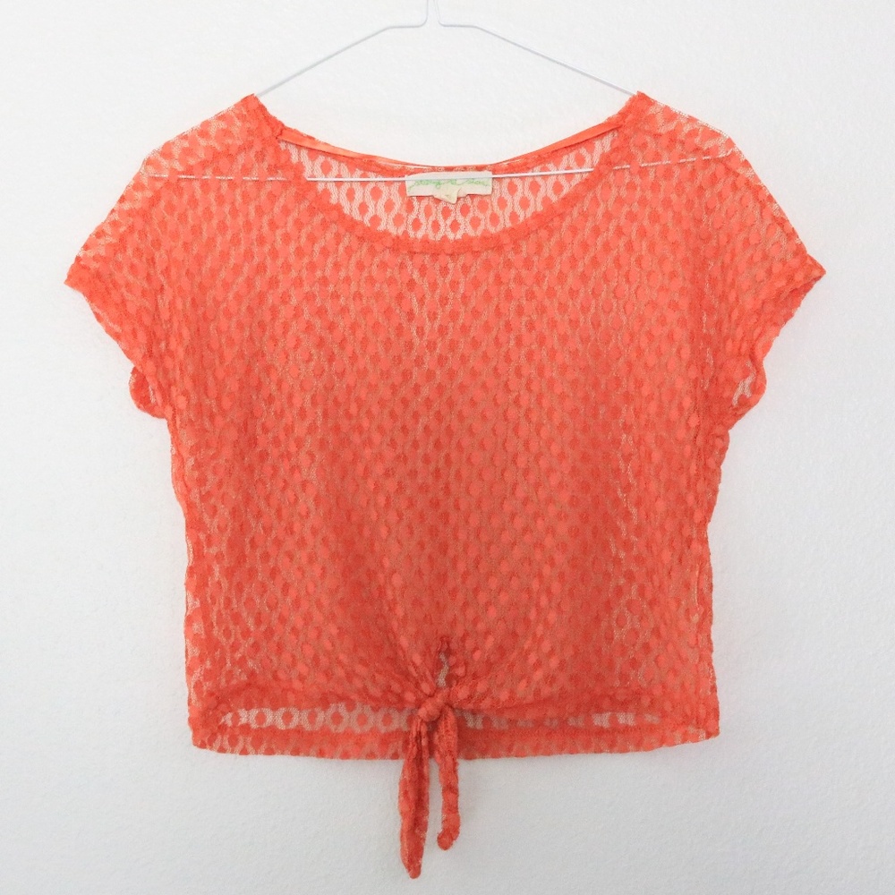 Urban Outfitters Coral Mesh Tie Front Crop Top